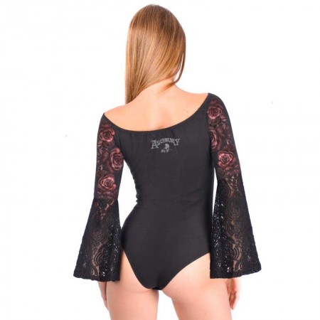 AEA Woman's body suit Brigitte "Roses" Soild Black