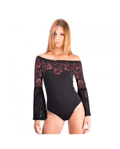 AEA Woman's body suit Brigitte "Roses" Soild Black