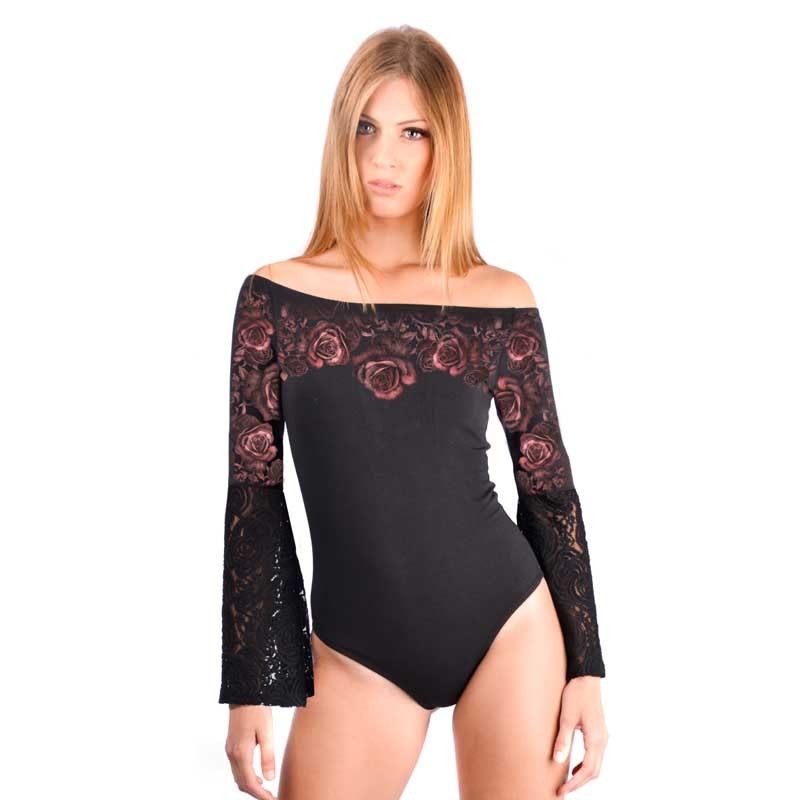 AEA Woman's body suit Brigitte "Roses" Soild Black