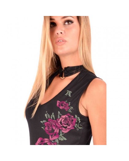 AEA Woman's Top Xenia "Embroided Flowers" Solid Black 2