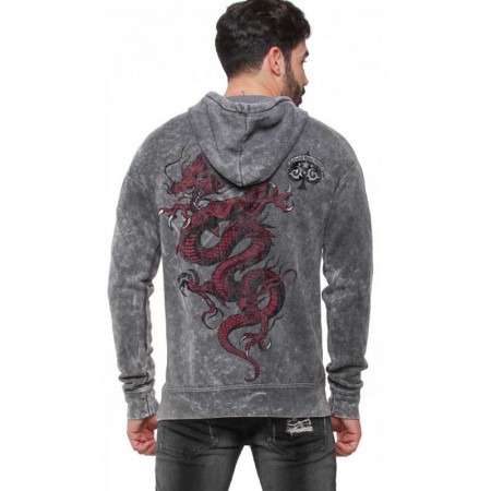 AEA Man Hoodie "Crounching Dragon” Vintage Super Marlite Black