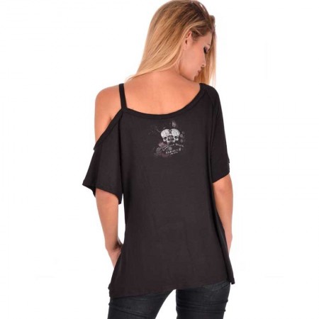 AEA Woman's Asymmetrical Top Nicole  Vie on Mort Solid Black