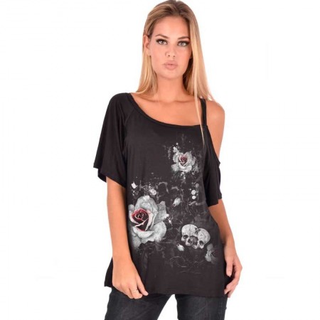 AEA Woman's Asymmetrical Top Nicole  Vie on Mort Solid Black