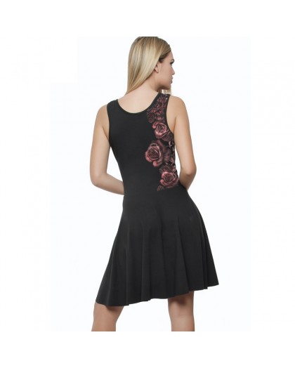 AEA Woman's reversible dress Viana  Bohemian Roses Solid Black 2