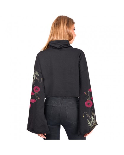 OV Woman's Cropped Sweat-shirt Gallow  Poppy Solid Black 2