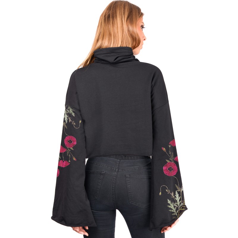 OV Woman's Cropped Sweat-shirt Gallow  Poppy Solid Black