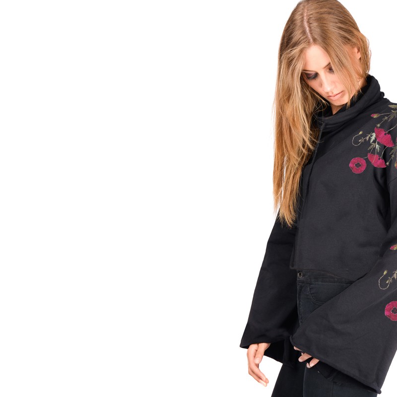 OV Woman's Cropped Sweat-shirt Gallow  Poppy Solid Black