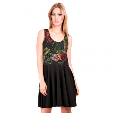 OV Woman's reversible dress Viana  hibiscus  Solid Black