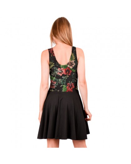 OV Woman's reversible dress Viana  hibiscus  Solid Black 2