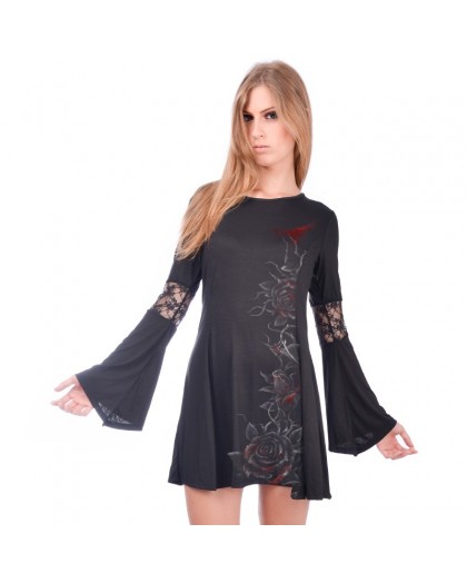 AEA Woman's Dress  Princesa  Bleeding Roses Solid Black