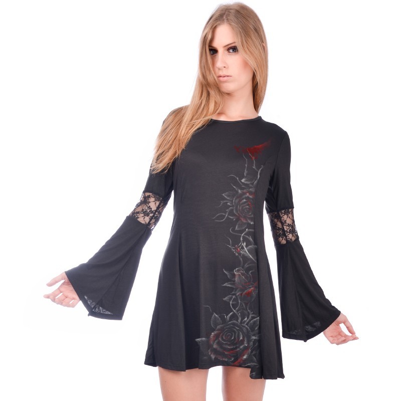 AEA Woman's Dress  Princesa  Bleeding Roses Solid Black